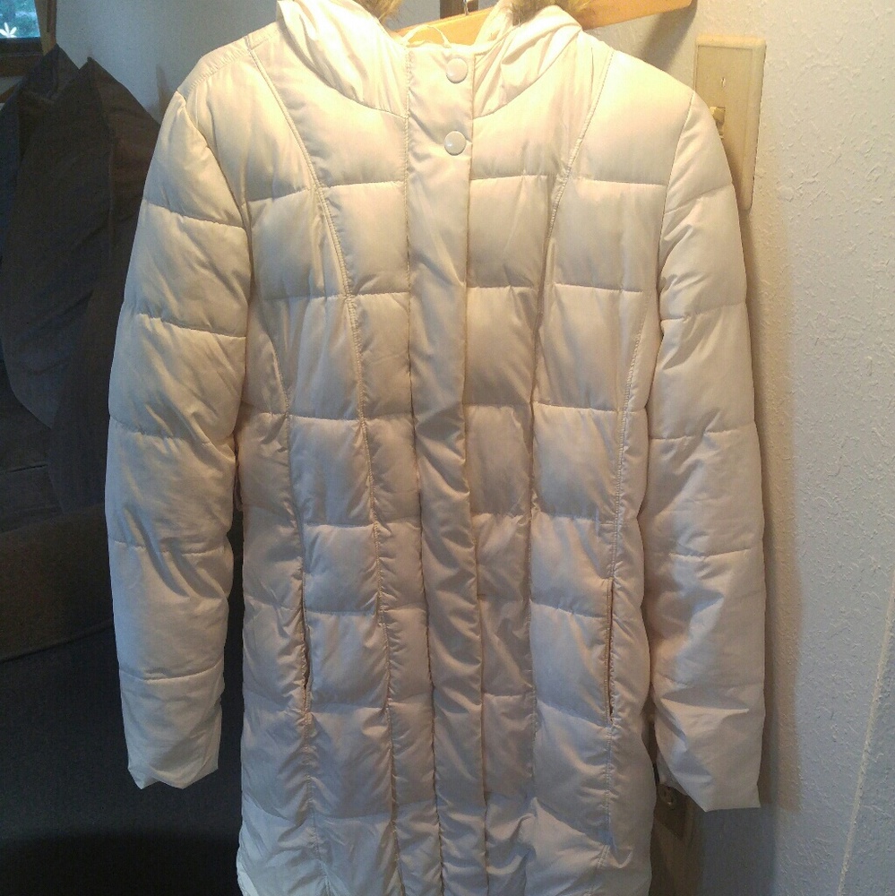 Knee length White Puffer Jacket
